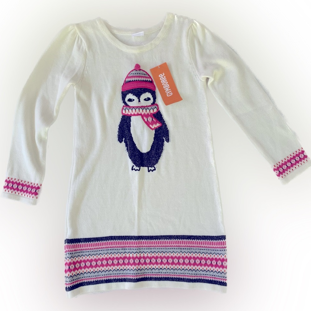 GYMBOREE-NWT - CREAM PEGUIN SWEATER DRESS.